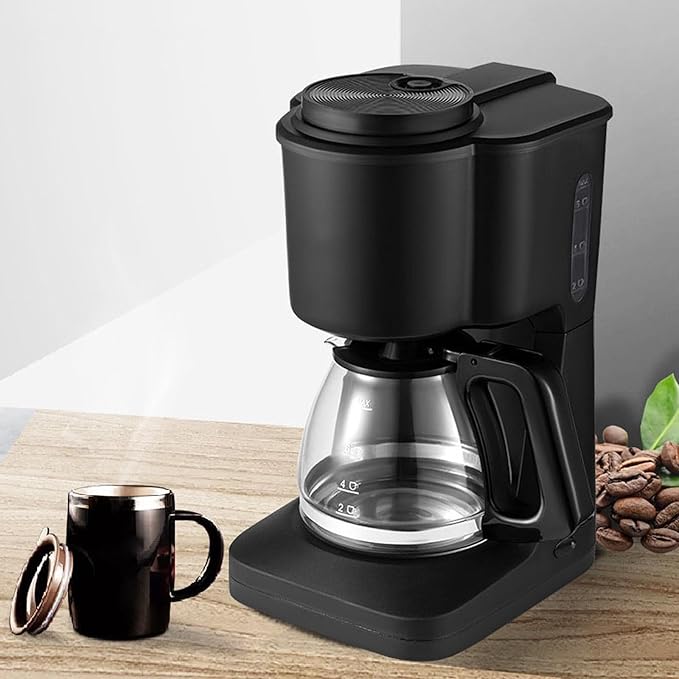 Drip Coffee Maker - Borosilicate Carafe Auto-Off Reusable Filter Anti-Drip Keep-Warm Function Clear Water Level Window Coffee Machine Ideal for Home or Office