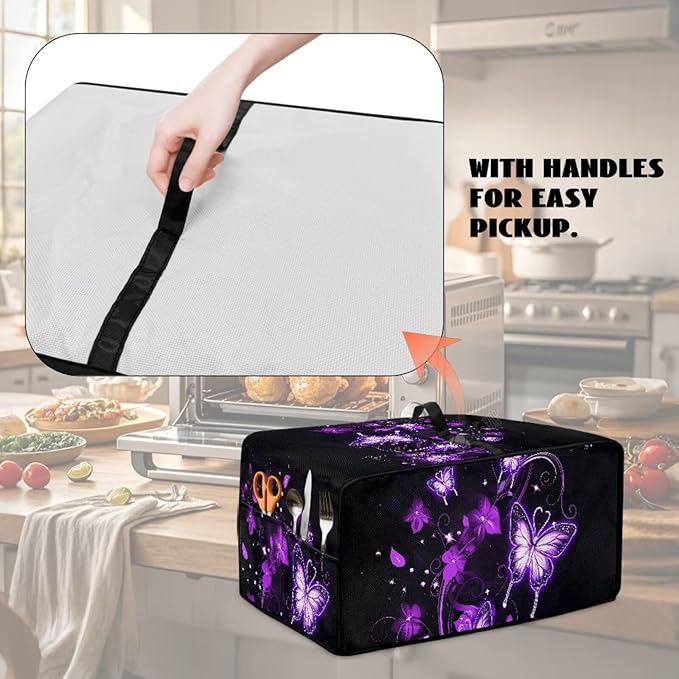 Butterfly Print Toaster Oven Air Fryer Cover for Kitchen Counter Decorative Wide Slot Toaster Cover Dustproof Washable Kitchen Small Appliance Covers Black and Purple