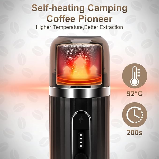 Portable Espresso Machine Travel Espresso Maker Car Coffee Maker Self-Heating with USB-C Compatible with Ground Coffee &amp Capsules (NS＆DG) for RV Hiking Camping Office