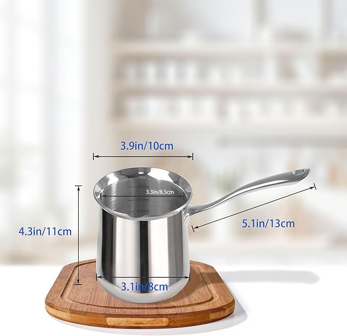 IMEEA Turkish Coffee Pot SUS304 Stainless Steel Coffee Maker for Briki Greek &amp Arabic Cezve Ibrik (20oz)