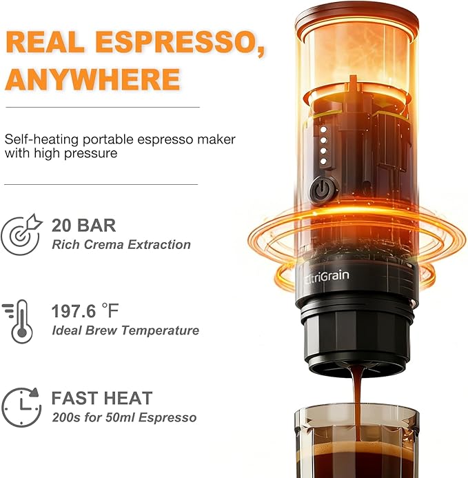 Portable Espresso Machine Self-Heating Travel Espresso Maker with USB-C Charging Compatible with Ground Coffee &amp NS Capsules All-in-One Travel Kit with Carrying Bag &amp Stand