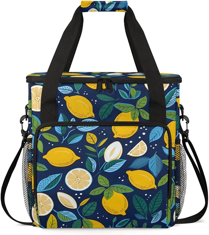 Lemons Prints Coffee Maker Travel Bag for Keurig K-Mini/K-Mini Plus Insulated Waterproof Tote with Pockets Portable Single-Serve Brewer Case