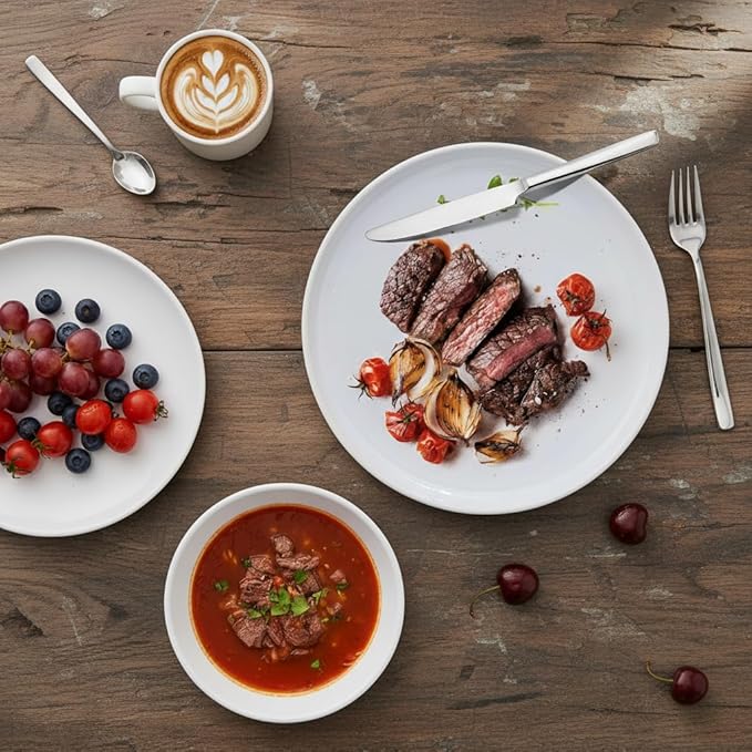 12-Piece Porcelain Scratch Resistant Plates and Bowls Sets Service for 4 Stoneware Dinnerware Sets Ceramic Plates and Bowls Dishes Sets White - Microwave and Dishwasher Safe