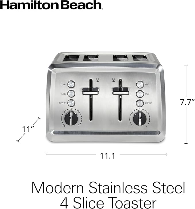 Hamilton Beach 4 Slice Toaster with Extra-Wide Slots Bagel Setting Toast Boost Slide-Out Crumb Tray Auto-Shutoff &amp Cancel Button Stainless Steel (24798)