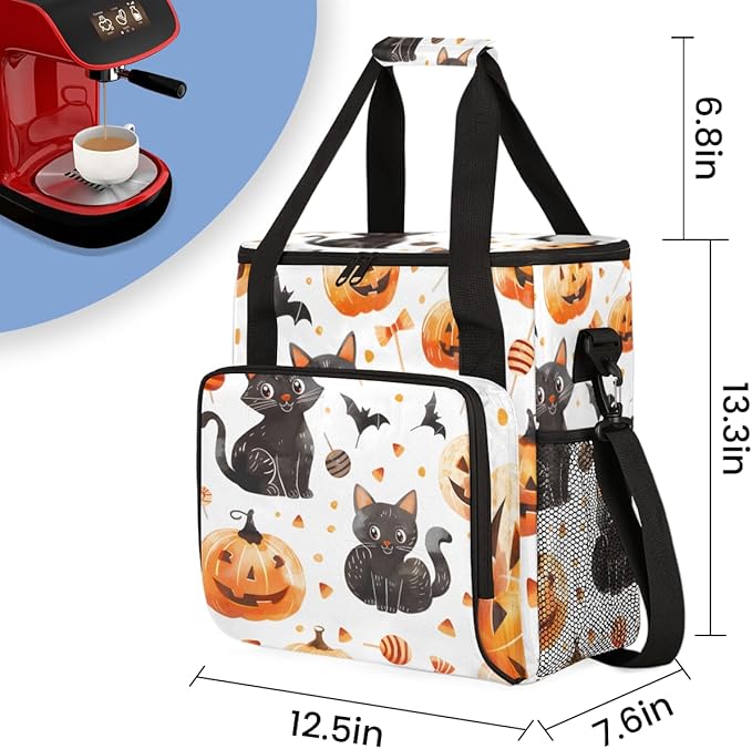 Cartoon Pumpkin Coffee Maker Carrying Bag Cat Pumpkin Travel Storage Bag Compatible with K-Mini or K-Mini Plus Single Serve Coffee Brewer Carrying Case with Multiple Pockets &amp Shoulder Strap