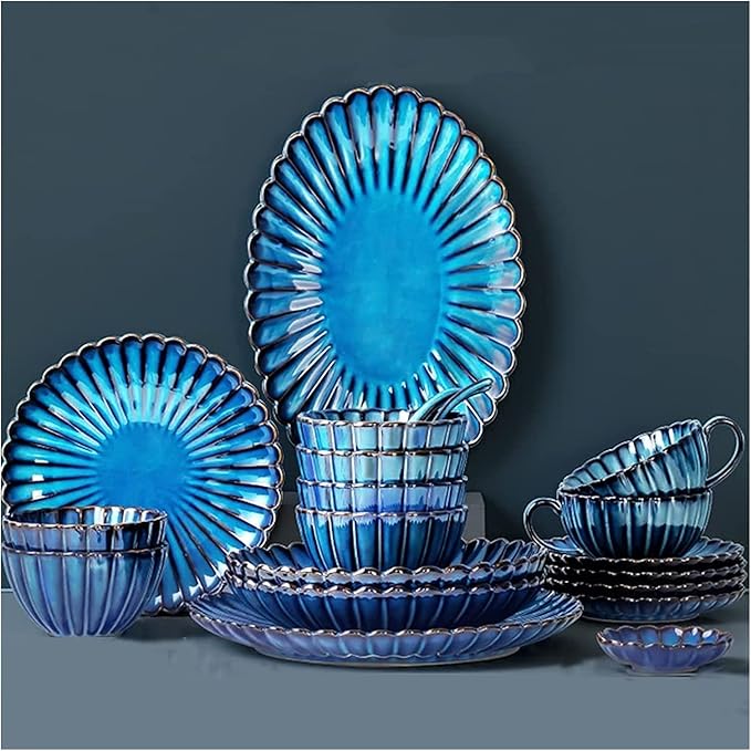 Porcelain Dinnerware Sets Plates and Bowls Sets 54 Pcs Dinnerware Sets Blue Porcelain Tableware Set with Plates Dish Dish Bowls and Coffee