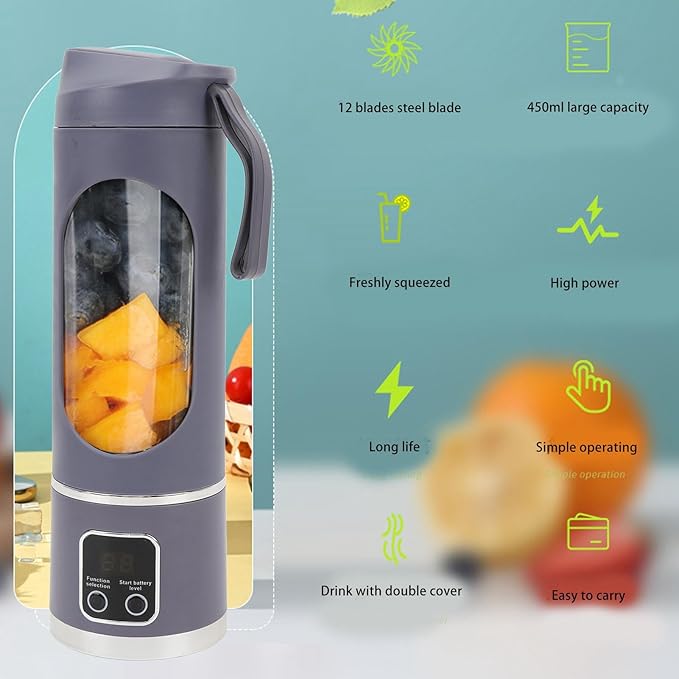 Portable Blender Electric Juicer Cup Rechargeable USB Blender Cup 450ML Portable Juicer for Juice Yogurt Baby Food with 1300mAh Battery Ideal for OntheGo