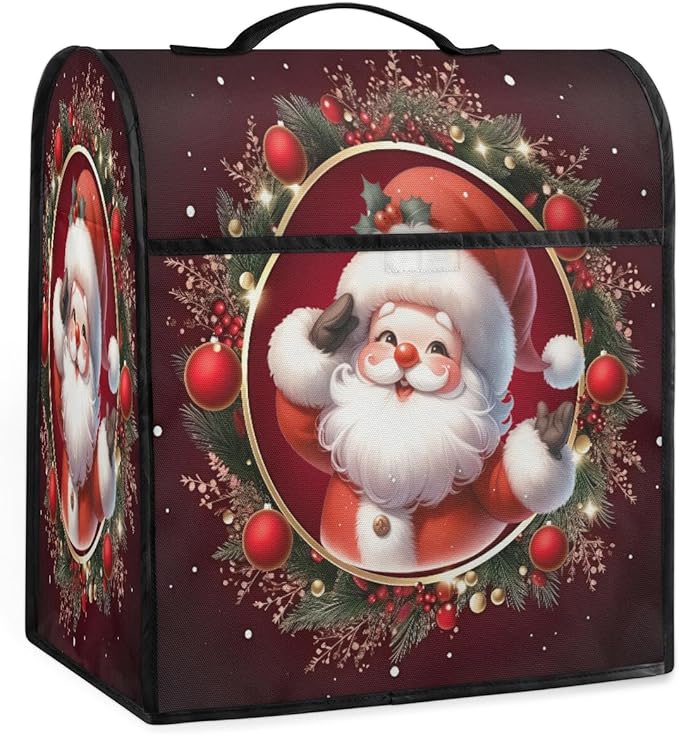 Kitchen Aid Mixer Cover Christmas Ball Santa Claus Stand Mixer Cover Compatible with 6-8 Quarts Stand Mixers Dust Covers with Zipper Pocket Foldable Washable Kitchen Aid Organizer Bag