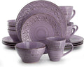 16-Piece Stoneware Dinnerware Set – Ocean Bloom Sea Glass Mica Calcite Jasper &amp Deep Ocean – Microwave Safe Dishwasher Safe Service for 4 with Reactive Glaze Finish (Purple)