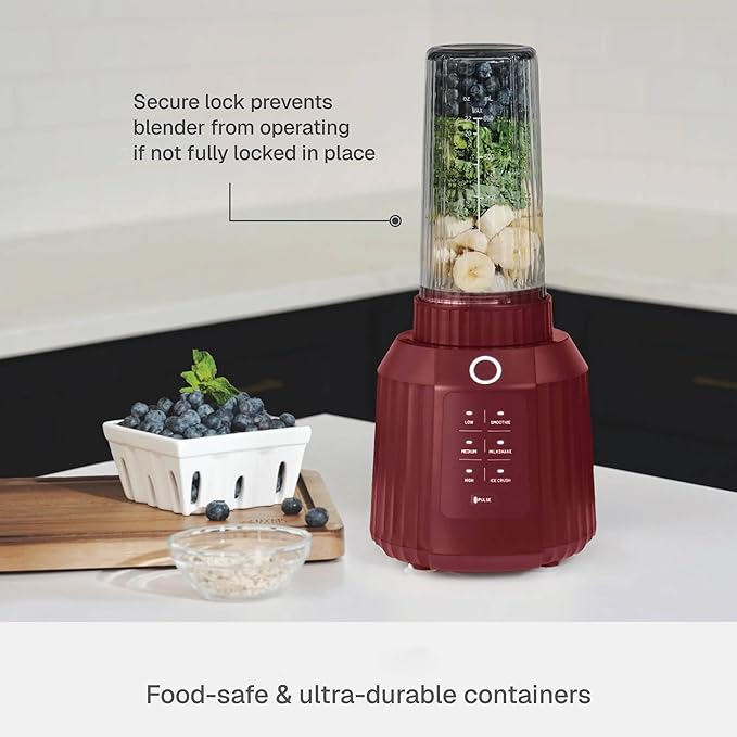 Countertop Blender with Pitcher and To-Go Cup 1100W High-Power Blender Stainless Steel Blade Multiple Speed Settings (Cabernet Red)