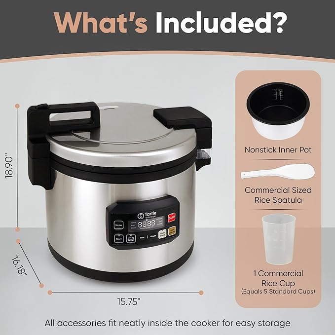 Commercial Large Multi-Function Rice Cooker - Professional 64 Cup Cooked (32 Cup Uncooked) Rice Maker Cooker With Non Stick Pot &amp Hinged Lid - Brown Rice Sushi Rice and more