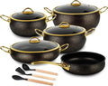 Fully Clad 5-Ply Stainless Steel Cookware Set 12Pcs Nonstick Pots and Pans Set with Stay-Cool Handles Induction Compatible Stackble Design Includes with Frying Pan Saucepans and Saute Pan (Black)