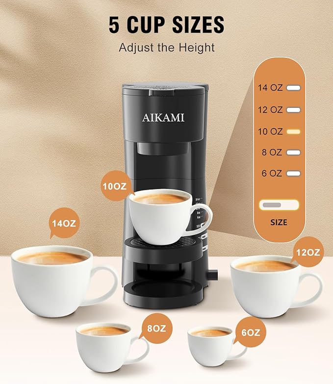 Single Serve Coffee Maker for K Cup &amp Ground Coffee with Milk Frother 6 to 14 Oz Brew Sizes Auto-Off Coffee Machine with Water Reservoir
