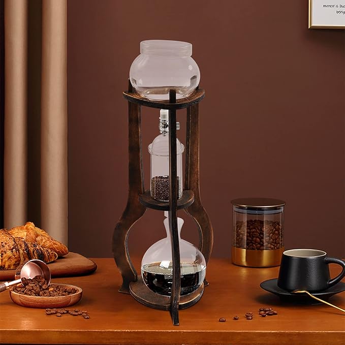 Cold Brew Coffee Maker &amp Iced Coffee Drip Tower 600ml Wooden Slow Drip Coffee Maker for 6-8 Cups Cold Brew Iced Tea Maker Machine for Home Office Use