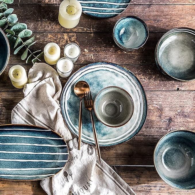 Elegant Dinnerware Set Dinner Plates Bowls Set Retro Style Dinnerware Sets Art Style Plate And Bowl Sets Japanese Ceramic Dishware Sets Kitchen Plate Set For 4 5 6 P12Pcs