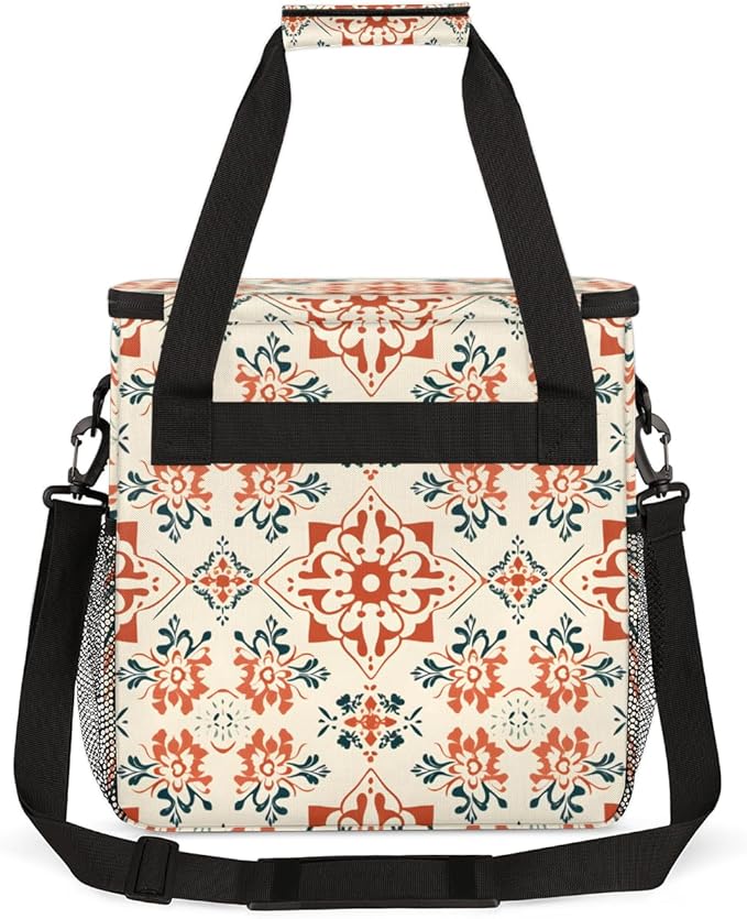Retro Floral Coffee Maker Carrying Bag Rich Damask Travel Storage Bag Compatible with K-Mini or K-Mini Plus Single Serve Coffee Brewer Carrying Case with Multiple Pockets &amp Shoulder Strap