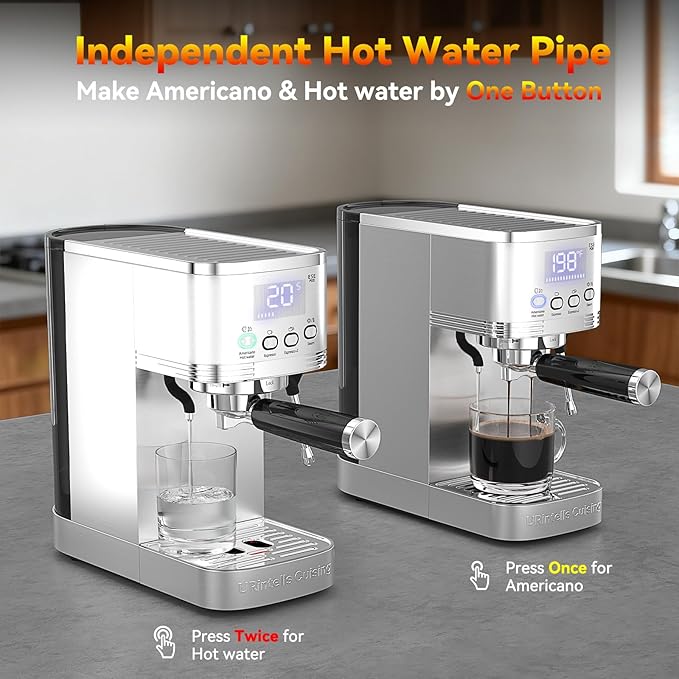 Espresso Machine 20 Bar Stainless Steel Espresso Maker with Steam Milk FrotherExpresso Machine for Home Temperature Control and LED Display Coffee Machine for Cappuccino Latte Americano