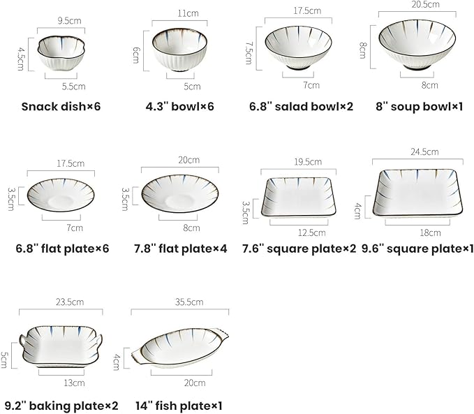 New Dinnerware Sets Ceramics Dinner Sets 31 Pieces -Style Dinnerware Set | Stripe Porcelain Cereal Bowl and Steak Plate for Restaurant and Family Gathering