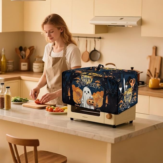 Doojoayie Ghost Toaster Cover 8 Slice Kitchen Appliance Covers Halloween Kitchen Appliance Dust Protector 22.5x18.5x 13 Compatible with Toaster/Bread Machine