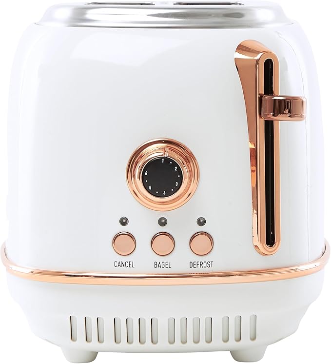 Haden Heritage 2-Slice Wide-Slot Toaster Stainless-Steel Bread Toaster with Adjustable Browning Control Crumb Tray &amp Non-Slip Feet Ivory &amp Copper