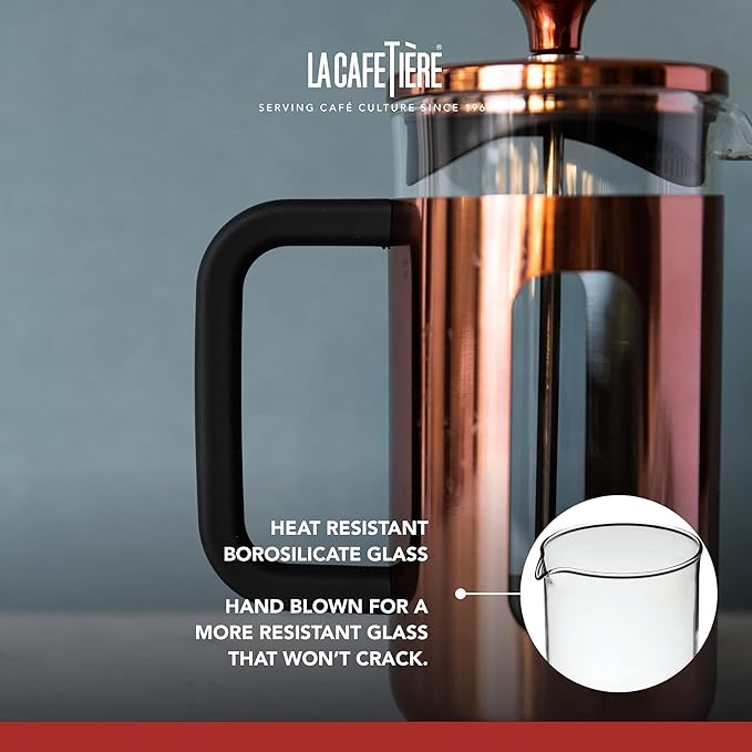 La Cafetière Pisa Stainless Steel Cafetière Eight Cup Copper Gift Boxed