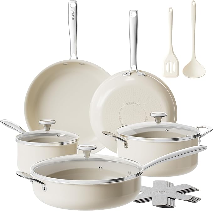 Redchef Ceramic Nonstick Cookware Set14pcs Pots and Pans Set Non StickInduction Cookware with Stainless Steel HandleNon Toxic Kitchen Cooking SetDishwasher &amp Oven SafePFAS PFOA &amp PTFE Fre