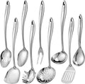 304 Stainless Steel Kitchen Utensil Set - 9 PCS Serving Utensils Cooking Utensil Solid Spoon Slotted Spoon Fork Spatula Ladle Skimmer Spoon Slotted Spatula Tunner Spaghetti Spoon Large Spoon