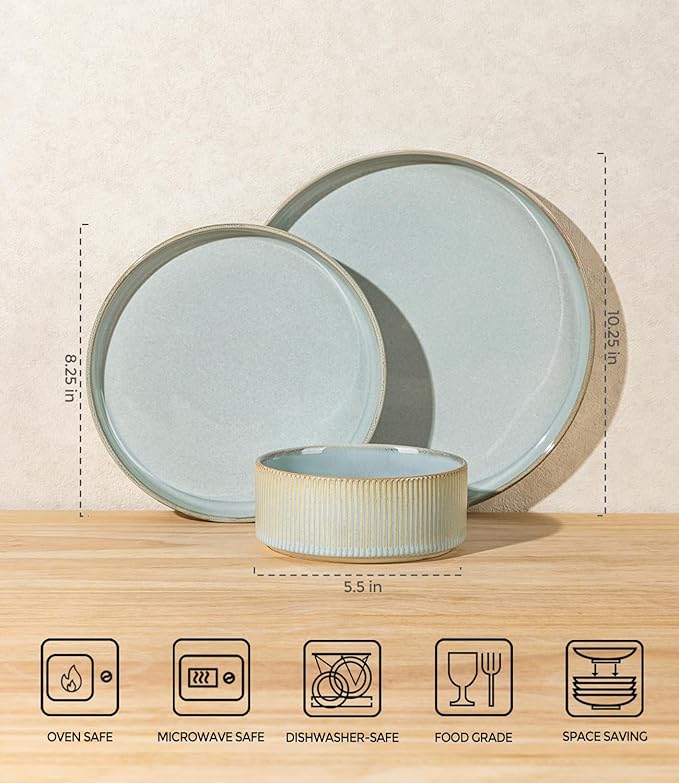 TheTerra Ceramic Dinnerware Sets for 6 18 Pieces Porcelain Lightweight Speckled Plates and Bowls Sets Scratch Resistant Dish Set Oven &amp Microwave &amp Dishwasher Safe Illusion Blue