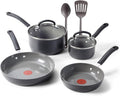T-Fal Ultimate Hard Anodized Ceramic Nonstick 8 Piece Cookware Set Oven Safe Up to 400°F Dishwasher Safe Pots and Pans Set Includes Frying Pans Saucepan Cooking Utensils Grey