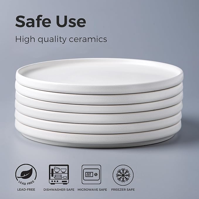 AmorArc Stoneware Dinnerware Sets for 6Reactive Ceramic Plates and Bowls SetHighly Chip and Crack Resistant | Dishwasher &amp Microwave Safe | Round Dishes Set Service for 6 (18pc)Matte White