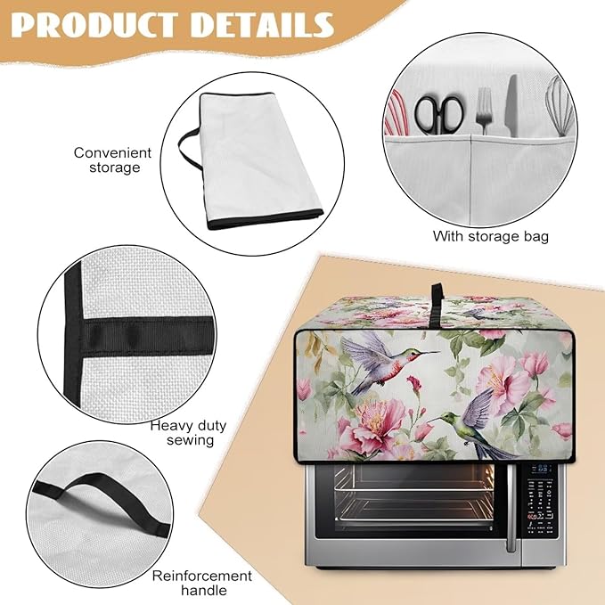 Doojoayie 8 Slice Toaster Cover Hummingbird 8 Slice Small Appliance Covers Stain Resistant &amp Dustproof Kitchen Appliance Protector Flower Print