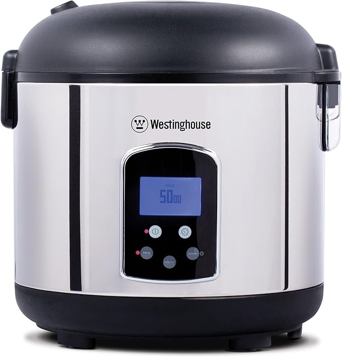 Westinghouse Rice Cooker Hot Cereal Oatmeal Cooker Food Steamer 20 Cup Stainless Steel and Black