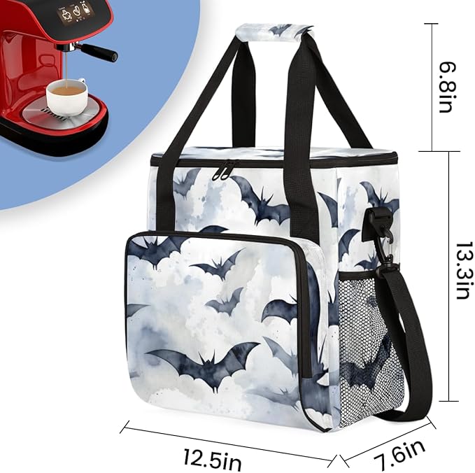 Gothic Bat Coffee Maker Carrying Bag Oil Painting Bat Travel Storage Bag Compatible with K-Mini or K-Mini Plus Single Serve Coffee Brewer Carrying Case with Multiple Pockets &amp Shoulder Strap