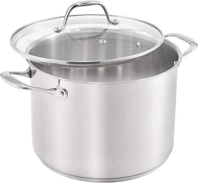 Guy Fieri's Flavortown 8-Quart Stainless Steel Stock Pot with Tempered Glass Lid - Kitchen Cookware with Tri-Ply Base Oven &amp Dishwasher Safe Compatible with Induction Gas &amp Electric Stoveto