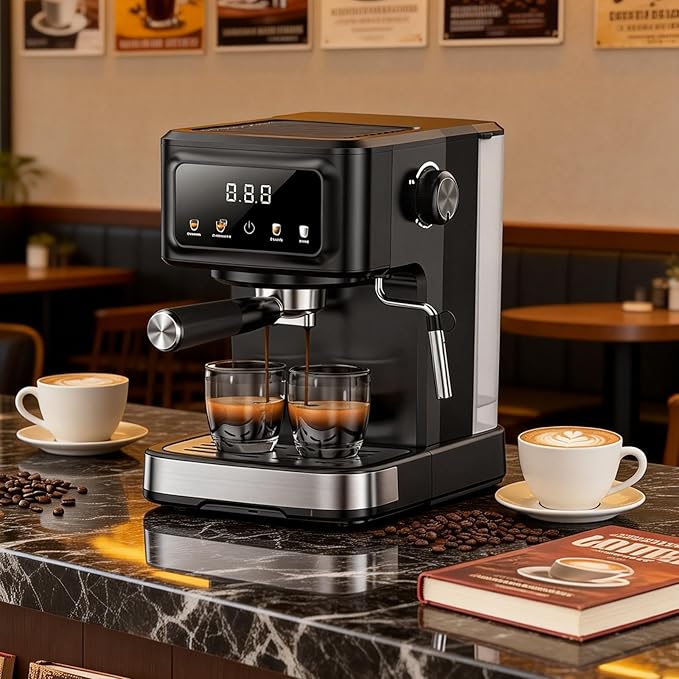 Espresso Machine 15 Bar Compact Electric Coffee Maker with Milk Frother for Latte &amp Cappuccino Expresso Coffee Machines Removable Water Tank Ideal for Home and Office Use - Cafetera Espresso