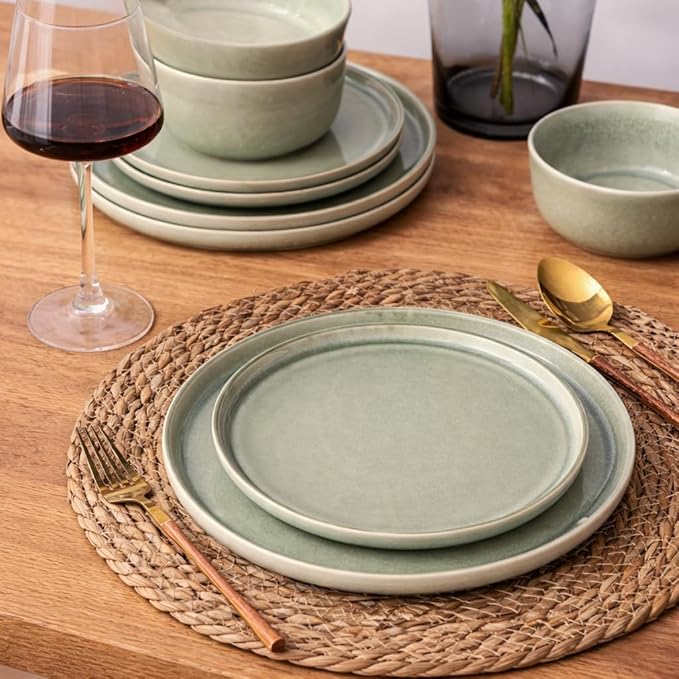 AmorArc Stoneware Dinnerware Sets for 4Round Reactive Glaze Ceramic Plates and Bowls SetHighly Scrath Resistant | Dishwasher &amp Microwave Safe Dishes SetService for 4 (12pc)