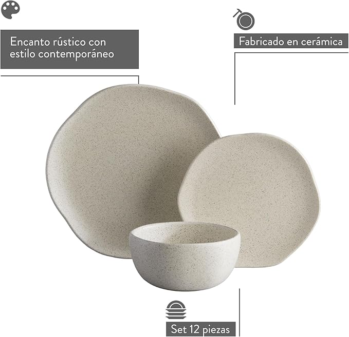 Corona Dinnerware Set 12– piece Plates and Bowls Set Ceramic Sets for 4 Microwave and Dishwasher Safe Orion Reactive Glaze