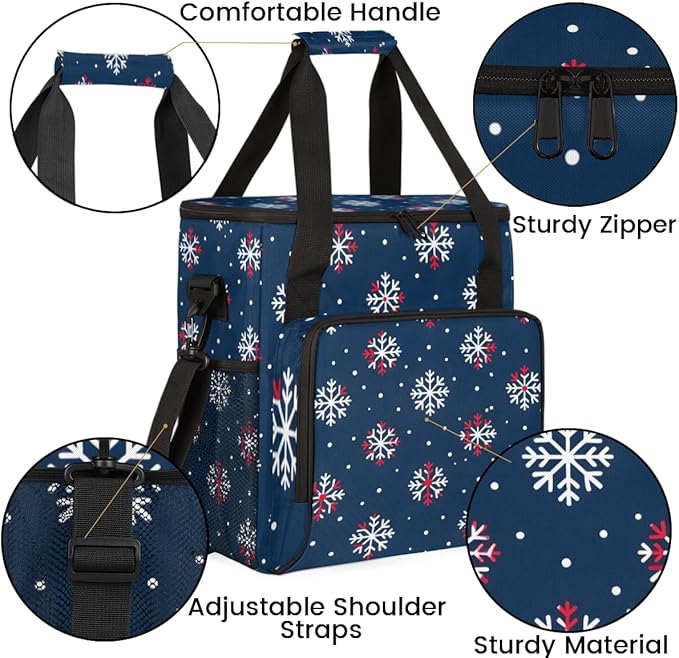 Christmas Snowflakes Coffee Maker Carrying Bag Modern Snowflakes Travel Storage Bag Compatible with K-Mini or K-Mini Plus Single Serve Coffee Brewer Carrying Case with Pockets &amp Shoulder Strap