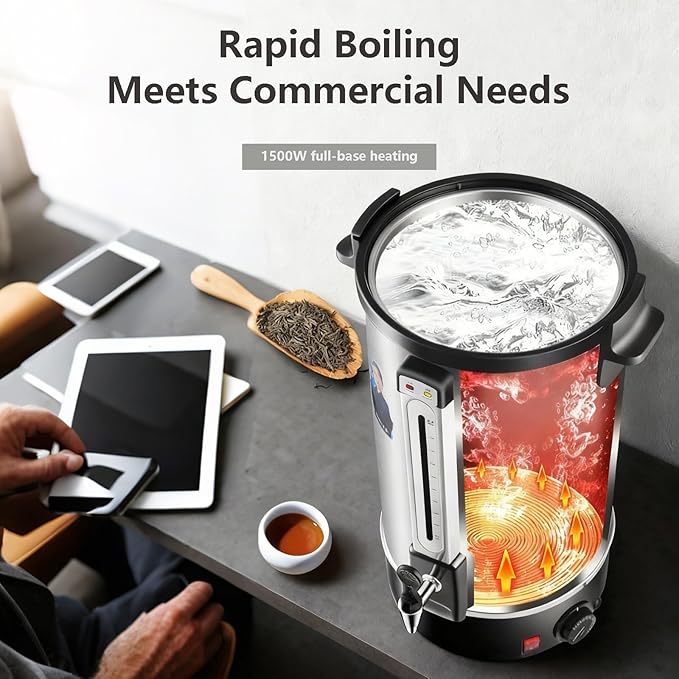 Commercial Grade Coffee Maker Hot Water Urn - Percolator with Double-Wall Stainless Steel Quick Brew Stays Hot for Tea &amp Beverage at Events &amp Catering 30L