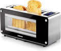 CUSIMAX Toaster 2 Slice Long Slot with Clear View Glass WindowOne Touch Digital Control Presets with Automatic LiftingSlide-out Glass Panel and Easy Clean Up Crumb Tray