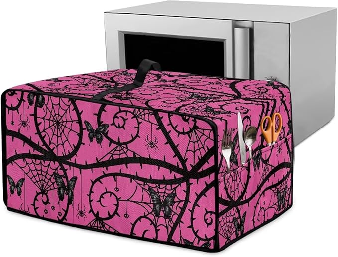 Gothic Butterfly Print Toaster Oven Cover Stain Resistant Dustproof Bread Maker Cover Compatible with Air Fryer Toaster Smart Oven 18.5 x 14.5 x 9 Pink