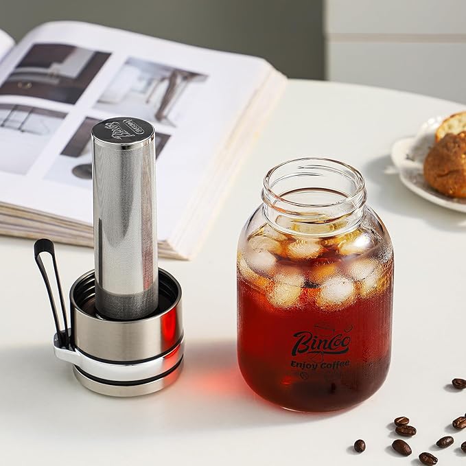 Bincoo Tea Infuser Bottle Glass Cold Brew Coffee Maker with Extended Long Filter – Premium Durable Easy-to-Clean Glass Bottle Stainless Steel Filter for Smooth Coffee &amp Tea (17oz / 500ml)