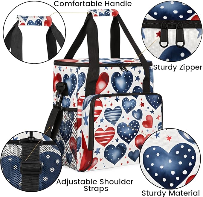 Heartbeat of Freedom 4th of July Coffee Maker Carrying Bag Travel Storage Bag Compatible with K-Mini or K-Mini Plus Single Serve Coffee Brewer Carrying Case with Multiple Pockets &amp Shoulder Stra
