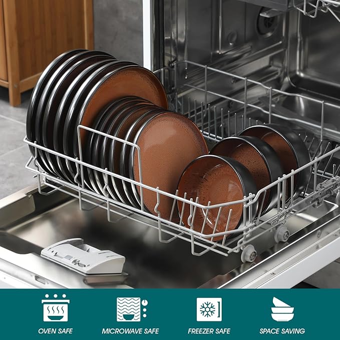 vancasso Plates and Bowls Sets 24 Pieces Stoneware Dinnerware Sets for 8 Kitchen Dish Set Mircowave and Dishwasher Safe Ceramic Dishware Dark Brown Series AMBER