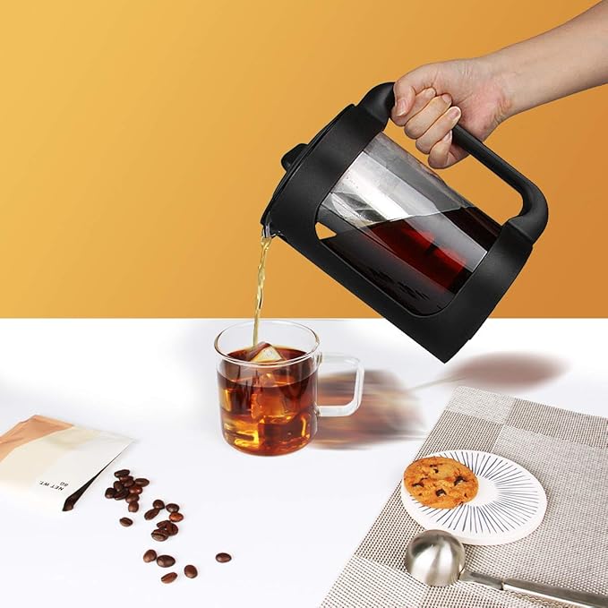 SIXAQAUE Cold Brew Ice Coffee Maker Stainless Steel Strainer Large 52 Oz Juice Tea Cooler