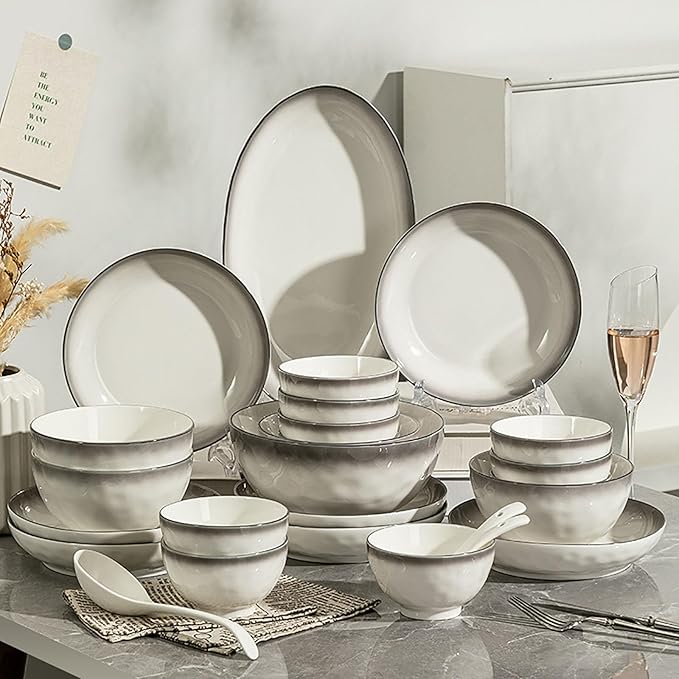 Gradient Dinnerware Sets for 10 Thick and Durability Bowl and Plate Set Easy to Clean Kitchen Dishes Sets High Temperature Resistance Dinner Set for Microwave Oven and Dishwasher 45 Pieces