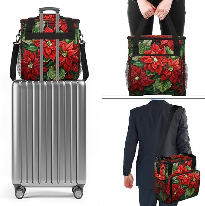 Holly Berry Flowers Coffee Maker Carrying Bag Colorful Flowers Travel Storage Bag Compatible with K-Mini or K-Mini Plus Single Serve Coffee Brewer Carrying Case with Pockets &amp Shoulder Strap