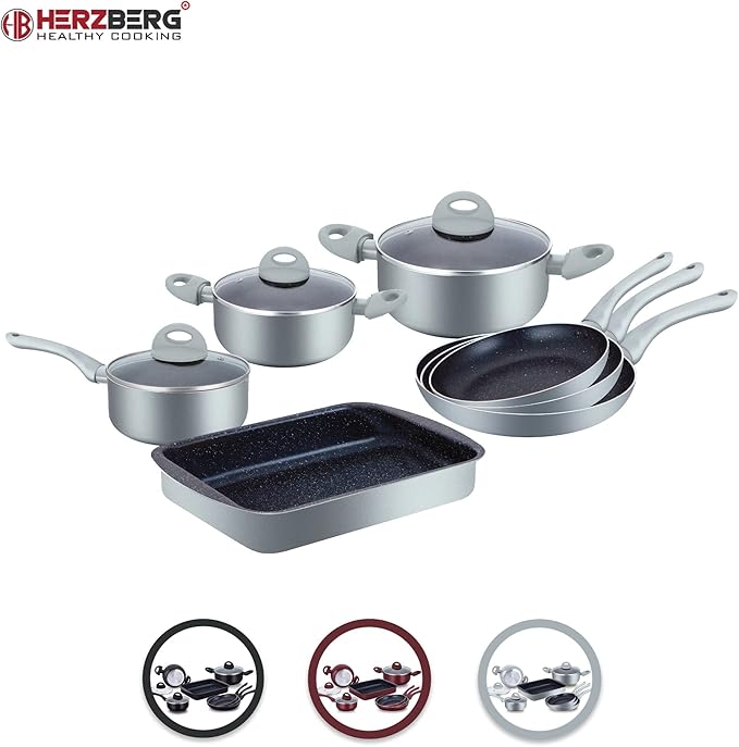 HG9016-SL Cookware Set Induction Saucepan and Frying Pan Set Vented Glass Lids Marble Coated Cookware Set 10 Pieces