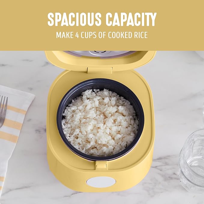 GreenLife Digital Rice Cooker 2-Cups Uncooked/4-Cups Cooked Removable Nonstick Ceramic PFAS-Free Pot One-Touch Presets Oats Quinoa Brown Rice Auto Keep Warm Fuzzy Logic Tech 1.5QT Butter Yel