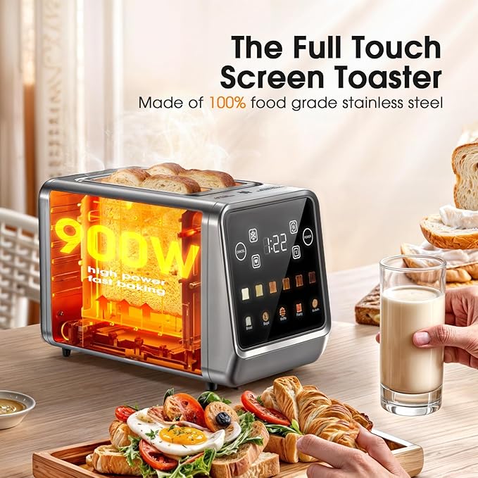 2-Slice Smart Toaster with One-Touch Memory Extra-Wide 1.5 Slots Digital Touchscreen for Bagels Artisan Bread &amp Busy Mornings